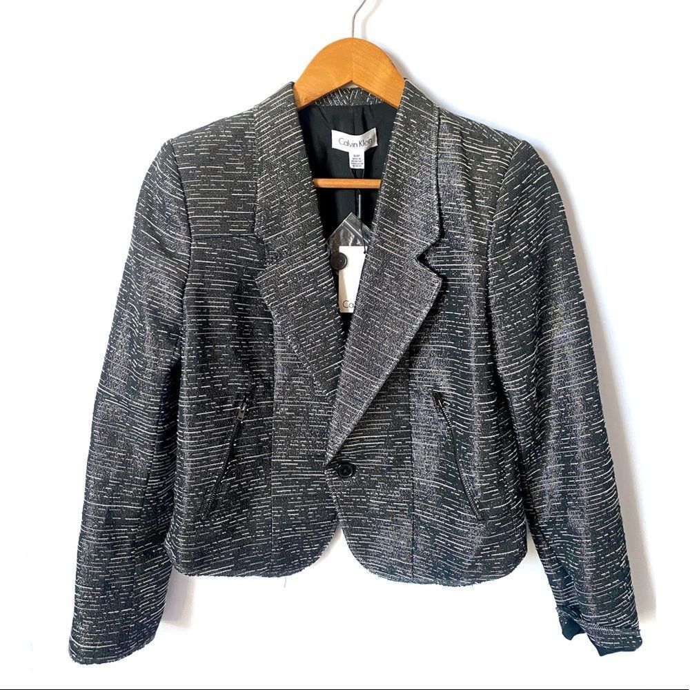 NEW CALVIN KLEIN Black Silver Cropped Jacket